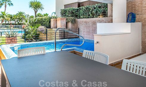 Modern garden apartment for sale in a frontline beach complex with private pool between Marbella and Estepona 25643