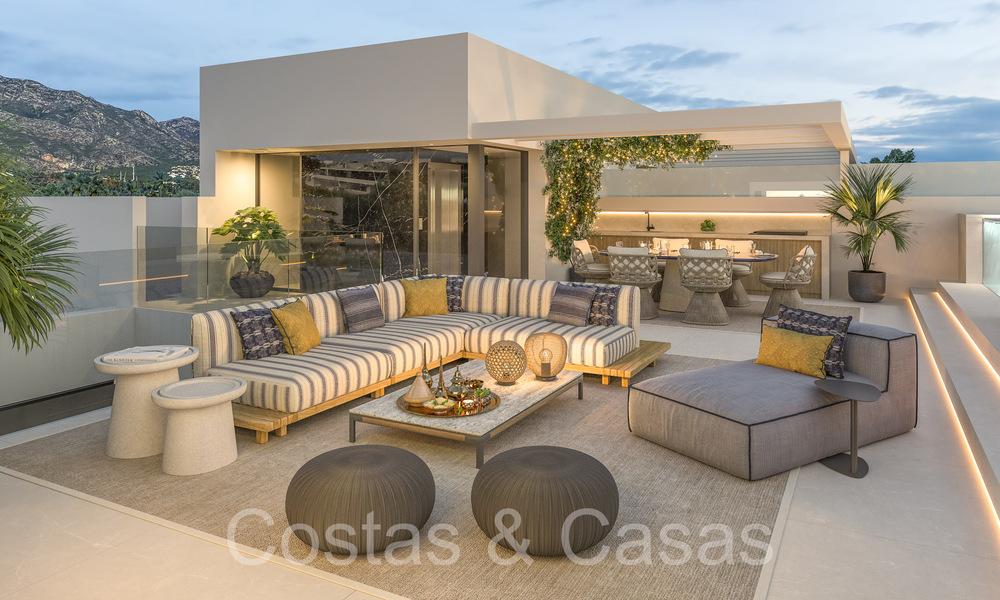 Resale! Ultra-modern designer home for sale in a prime complex on Marbella's Golden Mile. Ready to move in. 69091