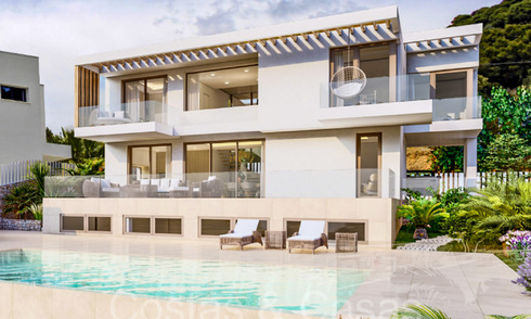 Off-plan, modernist new build villa for sale with panoramic sea views in Mijas, Costa del Sol 70137