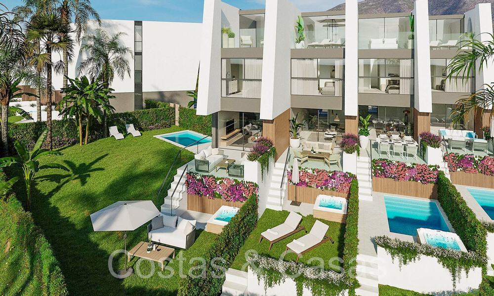 New on the market! Modern innovative townhouses with private garden and sea view for sale in Fuengirola, Costa del Sol 70173