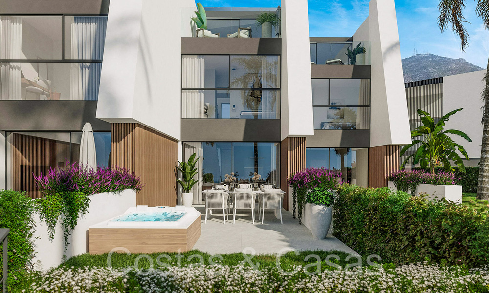 New on the market! Modern innovative townhouses with private garden and sea view for sale in Fuengirola, Costa del Sol 70175