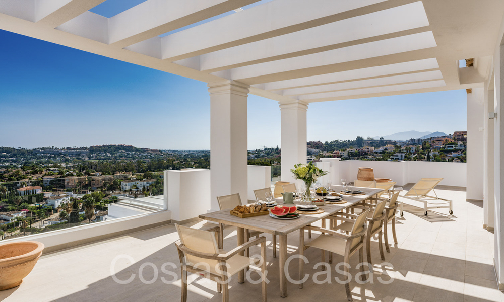 Stylish contemporary luxury Mediterranean penthouse for sale with unobstructed panoramic views in Nueva Andalucia, Marbella 72113