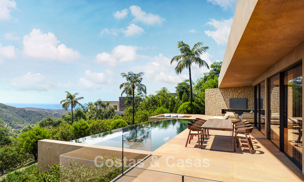 High-end designer villa with panoramic mountain and sea views for sale in a gated residential resort in Benahavis - Marbella 74905