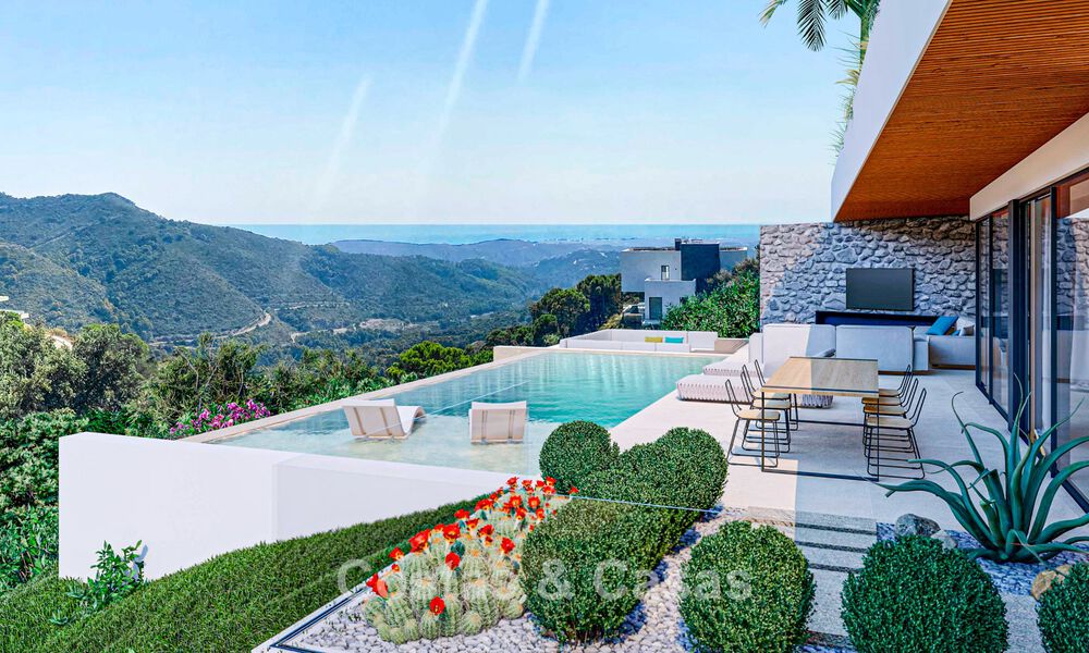 High-end designer villa with panoramic mountain and sea views for sale in a gated residential resort in Benahavis - Marbella 74913