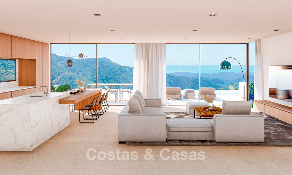 High-end designer villa with panoramic mountain and sea views for sale in a gated residential resort in Benahavis - Marbella 74917