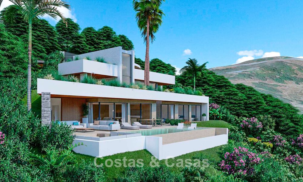 High-end designer villa with panoramic mountain and sea views for sale in a gated residential resort in Benahavis - Marbella 74918