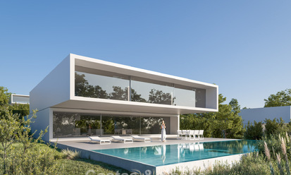 High-tech designer villas for sale in a natural setting on the golf course in Estepona 774458